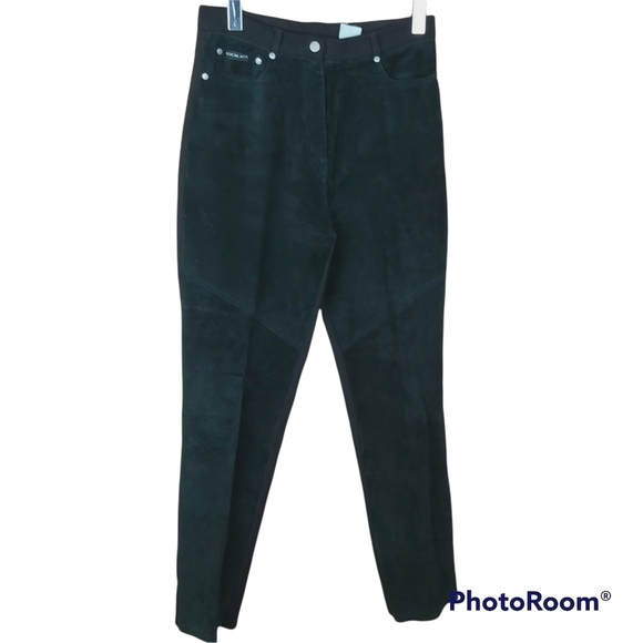 Vintage suede front high rise stretch black pants size Medium - Picture 2 of 9